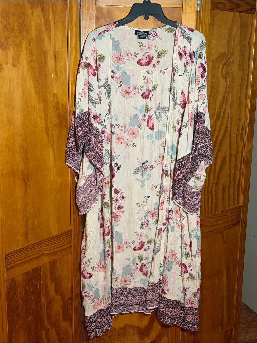 Floral Cream & Pink Boho Kimono|Sz L|Lightweight